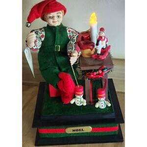 Vintage 1990 Christmas Songs Musical Workshop Elf With Lighted Candle See Pic